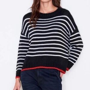 Sundry Wool Blend Relaxed Knit Pullover Sweater Black White Stripe Small